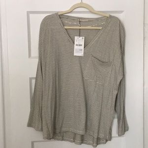 Zara Striped V-Neck Pocket Tee